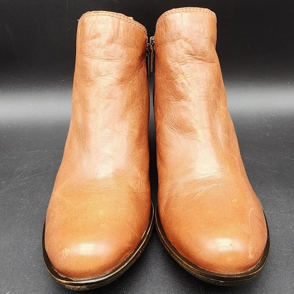Lucky Brand 8M Brown Basel Leather Ankle Booties Western Boho Casual Block Heel